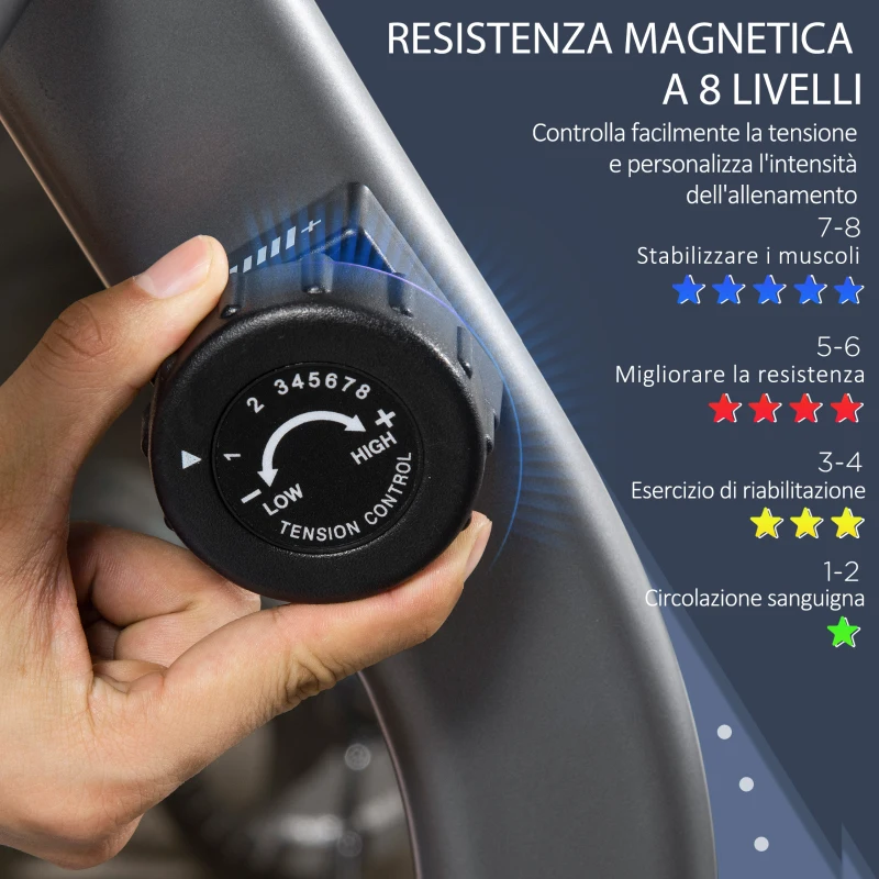 HOMCOM Cyclette Orizzontale Recumbent con 8 Livelli di Resistenza, Schermo LCD e Seduta Regolabile, 122-137x62x103 cm(m-4)