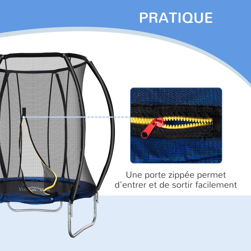 HOMCOM Trampoline Ø 183 cm avec filet de sécurité et revêtement antirouille galvanisé usage extérieur bleu et noir