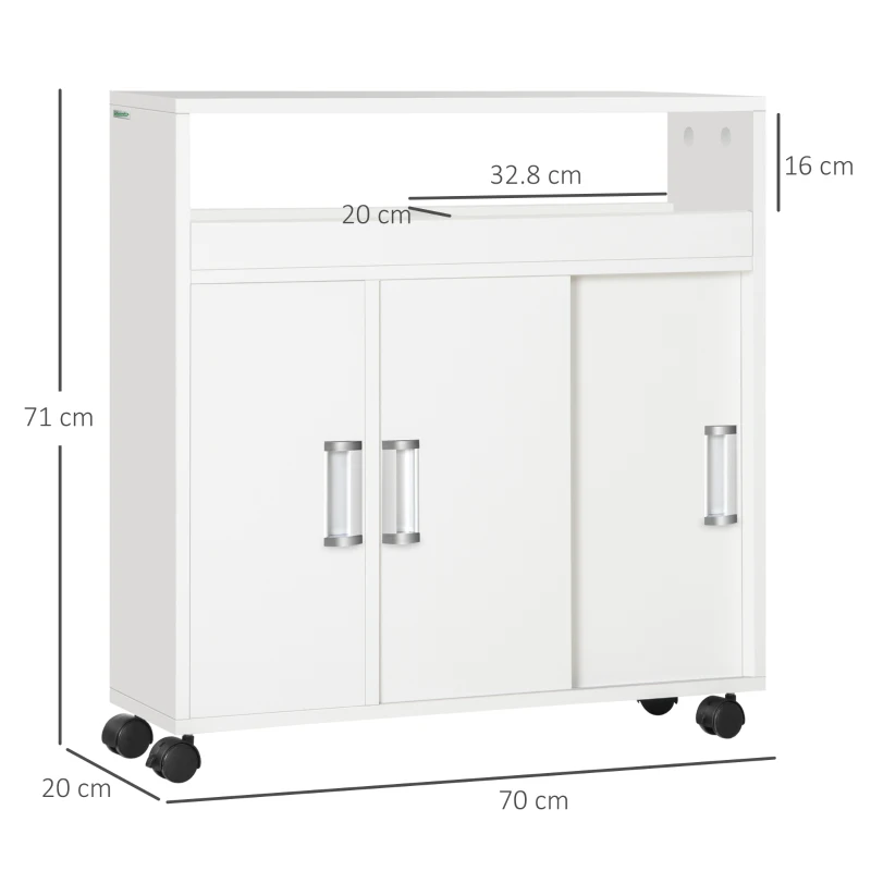 kleankin Mobiletto Bagno con Porte Scorrevoli, Ripiano Regolabile e 4 Ruote in Truciolato e Lega di Alluminio, 70x20x71cm