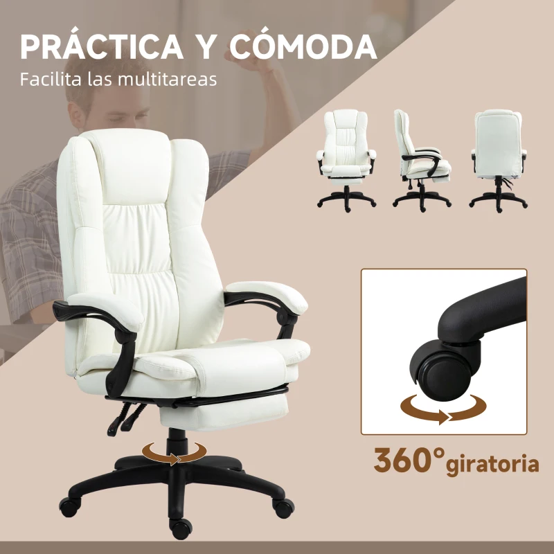 Vinsetto Silla de Masaje Reclinable con Altura Ajustable Reposapiés Retráctil y Control Remoto 68,5x68,5x113-121 cm Crema