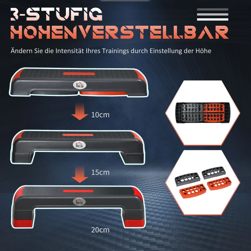HOMCOM Stepper höhenverstellbare Stepper Aerobic Stepper, Rot + Schwarz