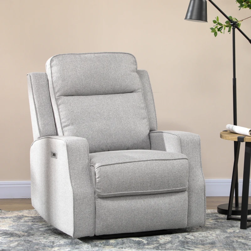 HOMCOM Sillón Relax de Salón Sofá Reclinable con Reclinación hasta 150° Reposabrazos y USB Carga 136 kg 84x92x104 cm Gris