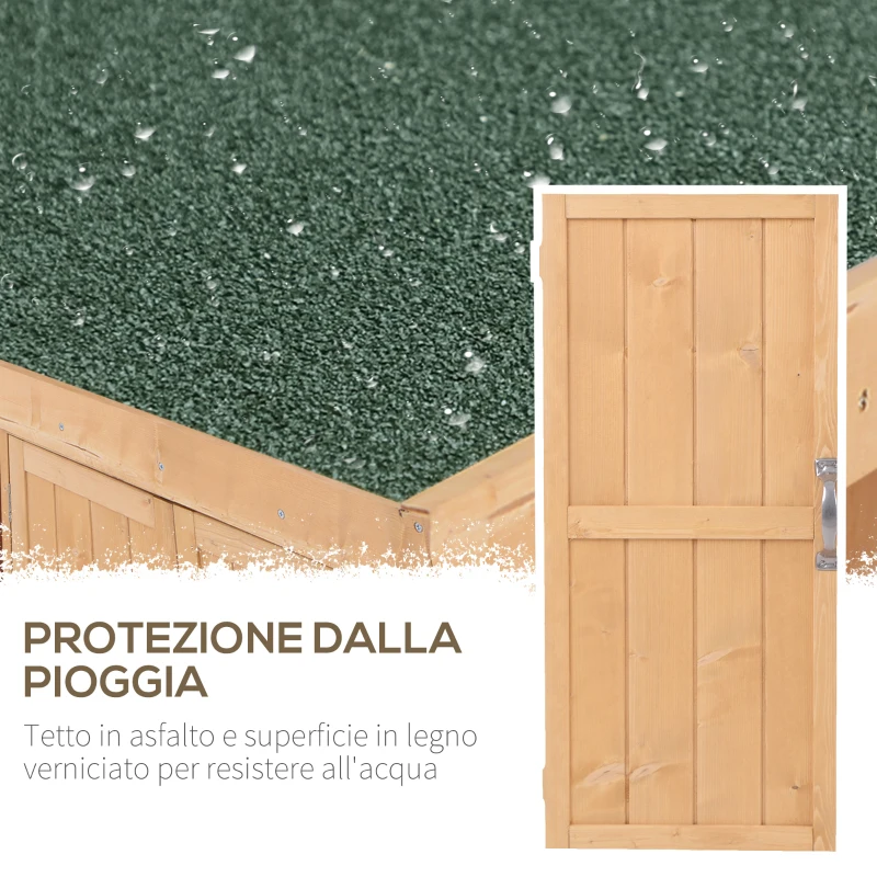 Outsunny Casetta in Legno da Giardino con 2 Ante, Armadio da Esterno Porta Attrezzi da Giardino con Tetto Apribile, 74x43x88 cm