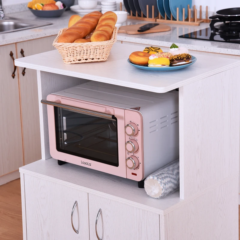 HOMCOM Rolling Kitchen Trolley Microwave Cart 2-Door Cabinet Storage Shelves w/ Wheels White