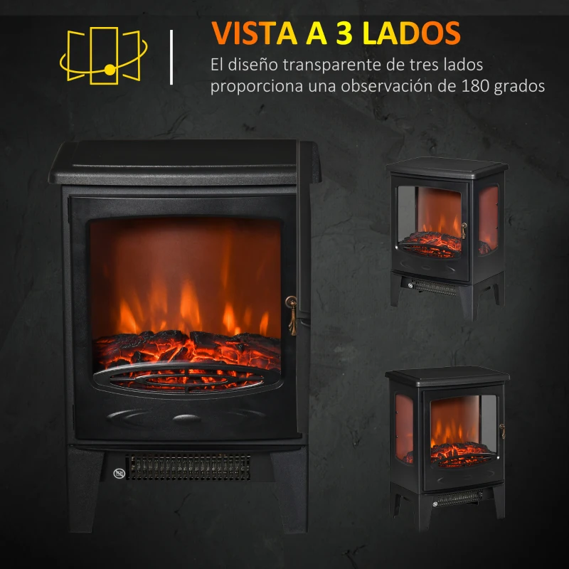 HOMCOM Chimenea Eléctrica 900W/1800W con Efecto de Llama Temperatura Ajustable y Protección Sobrecalentamiento Negro
