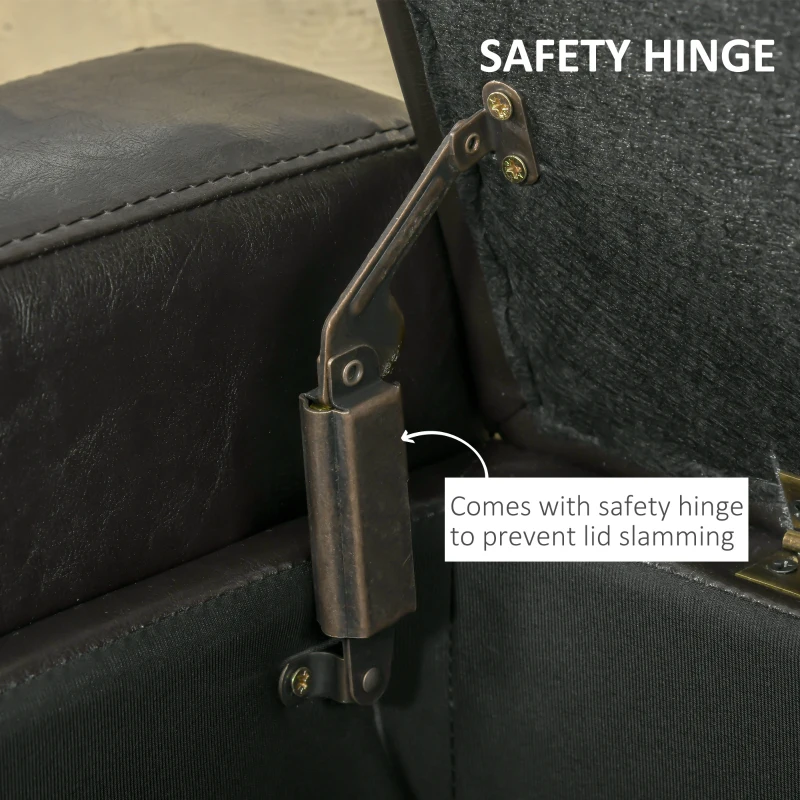 HOMCOM Ottoman Storage Chest Faux Leather Stool Bench Seat Bedding Blanket Box Home Furniture - Dark Brown