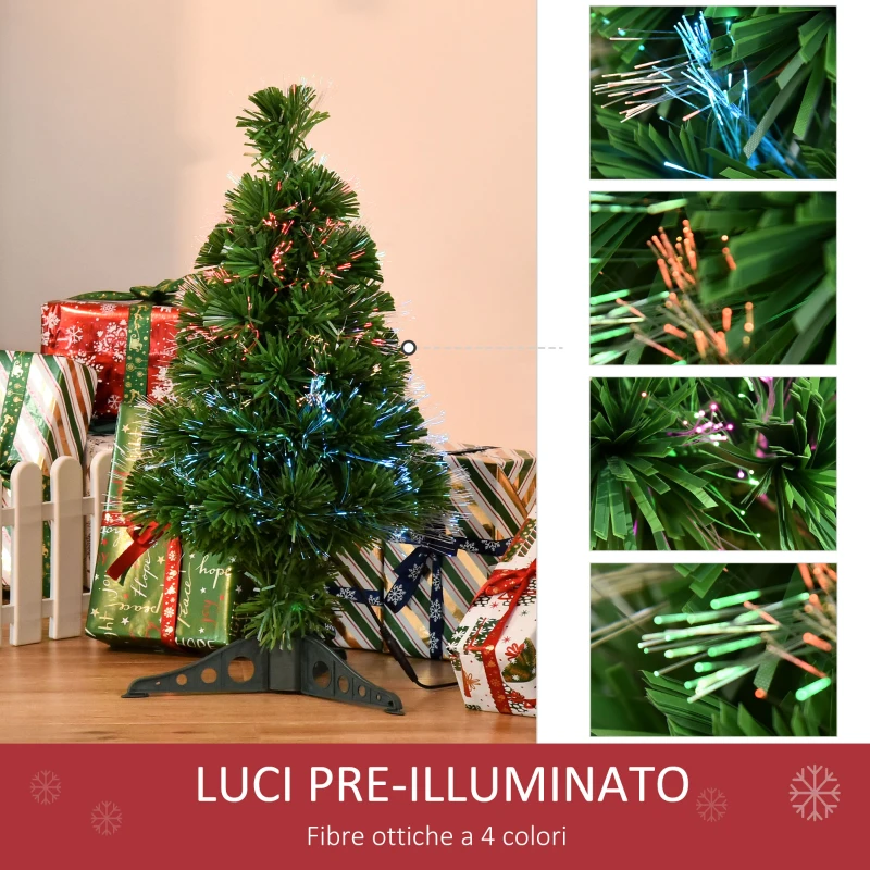 HOMCOM Albero di Natale Artificiale Altezza 60cm a Fibre Ottiche con 55 Rami in PVC