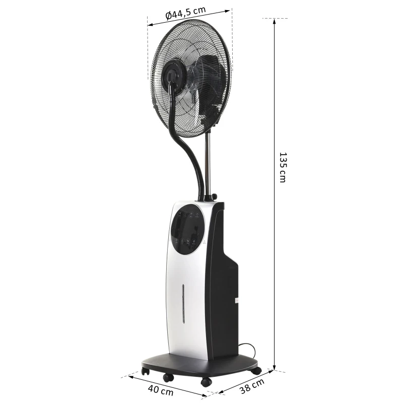 HOMCOM Ventilatore Oscillante con Nebulizzatore Deumidificatore e Telecomando 3 Modalità e Timer 12h Ф44.5cm x 135cm