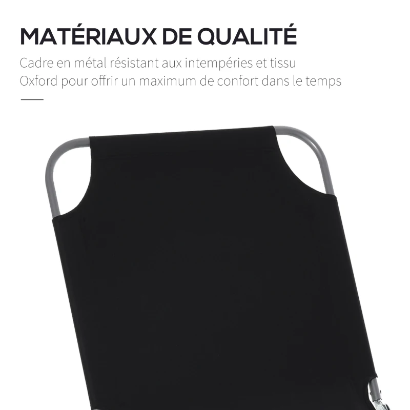 Outsunny Bain de Soleil transat Pliable Dossier réglable Multipositions métal et Polyester Noir