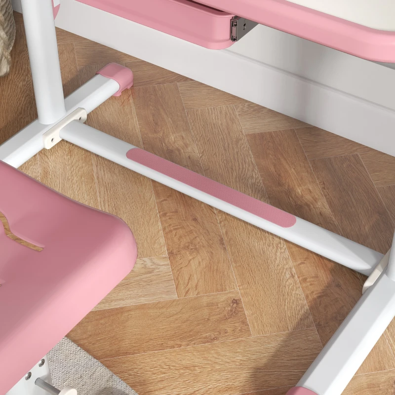 ZONEKIZ Pupitre Infantil Ajustable con 1 Cajón 1 Estante para Libros y Ángulo de Mesa Ajustable 80x49,5x82-104 cm Rosa y Blanco