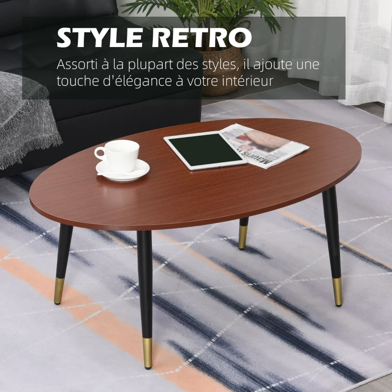 HOMCOM Table Basse Table d'appoint Ovale multifonctionnelle dim. 100 x 60 x 42 cm Aspect Teck foncé