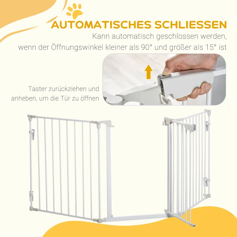PawHut Absperrgitter Hund Freistehendes Schutzgitter 180 x 74,5 cm Hundegitter Klappbar Türschutzgitter Treppengitter Hundeabsperrgitter für Treppen, Türen, Küche, Flur, 3 Paneelen, Weiß