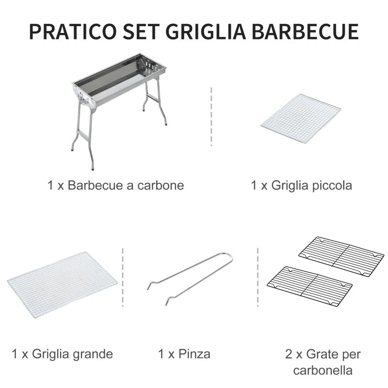 Outsunny Griglia BBQ a Carbonella, Barbecue Portatile e Pieghevole in Acciaio Inox 73×33×71cm