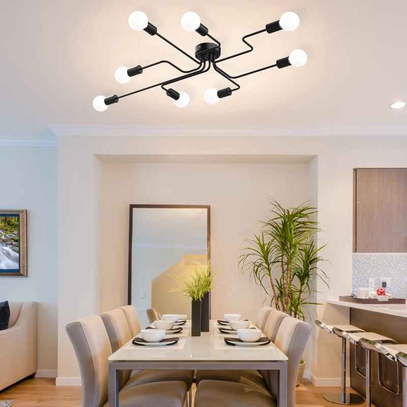 HOMCOM Lampadario a Soffitto Moderno 8 Punti Luce, Illuminazione Design Industriale per Casa e Ufficio, Nero