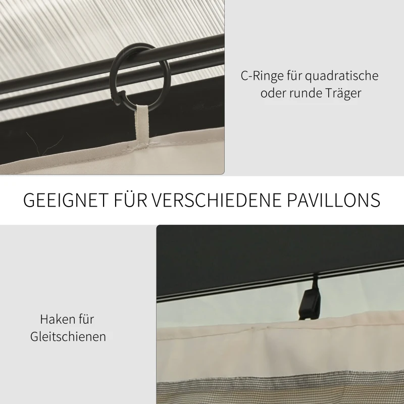 Outsunny 4 Ersatzvorhänge für 3x3m Pavillons, robust, für Stangen und Gleitschienen, doppelter Reißverschluss, beige