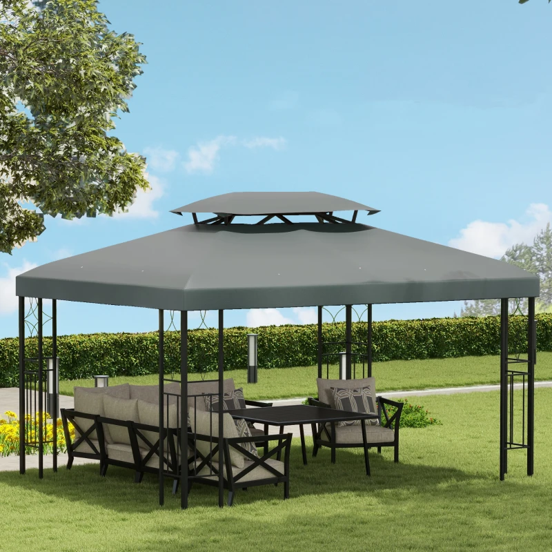 Outsunny Ersatzdach für Metallpavillon 3x4m wasserabweisend Pavillondach für Gartenpavillon Partyzelt Gartenzelt Polyester Dunkelgrau