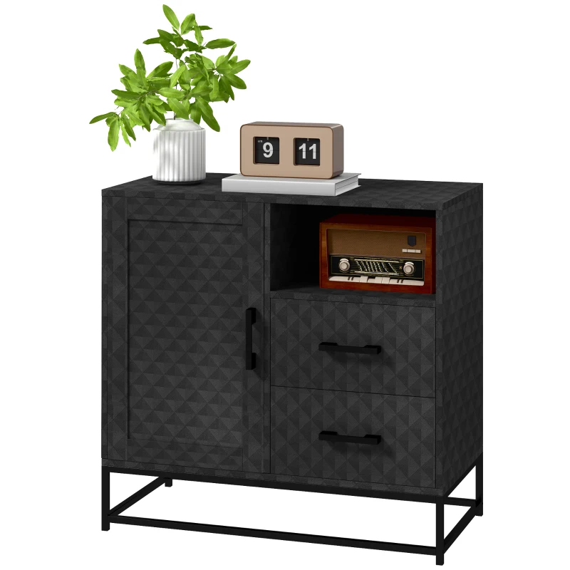 HOMCOM Sideboard with Adjustable Shelf, Freestanding Sideboard Storage Cabinet with Open Compartment and 2 Drawers, Black