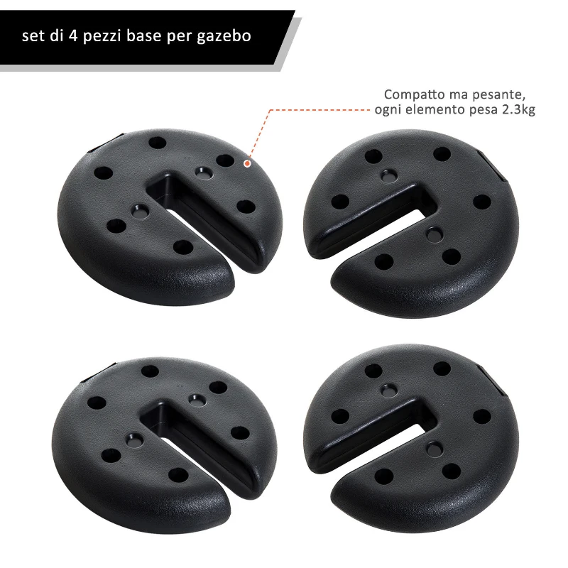 Outsunny Base per Tenda 4pz Riempito con Cemento Peso 8.8kg Φ20 × 4.5cm