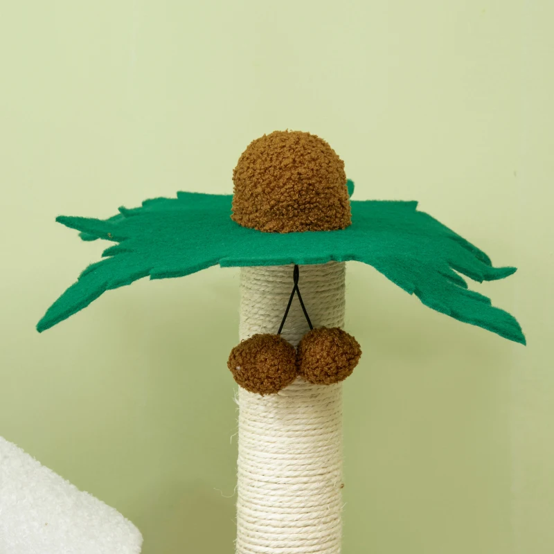 PawHut Árbol Rascador para Gatos con Caseta Plataformas Poste en Forma de Palmera y Bolas Colgantes 55x40x89 cm Marrón