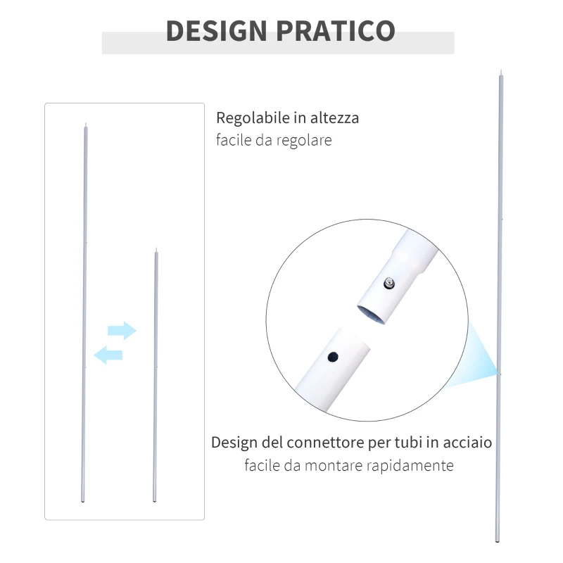 Outsunny Set Palo per Tenda a Vela con Picchetti di Fissaggio e Corda Φ25mm × 3m Bianco