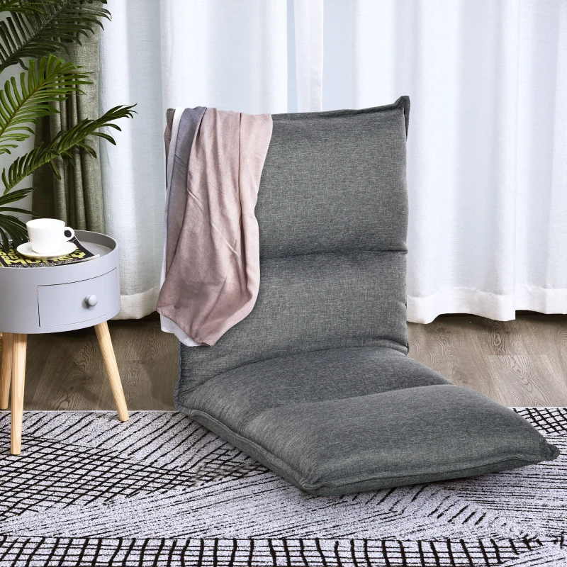 HOMCOM Padded Floor Chair with 5 Adjustable Positions, Foldable Floor Gaming Seat for Living Room, Home Office and Balcony, 45cm x 55cm x 67cm, Grey