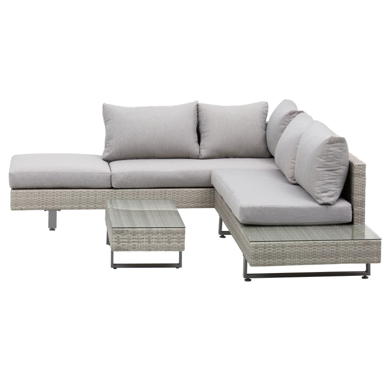 Outsunny Polyrattan-Lounge-Set für 4 Personen Couchtisch Beistelltisch Wetterbeständig Grau + Braun