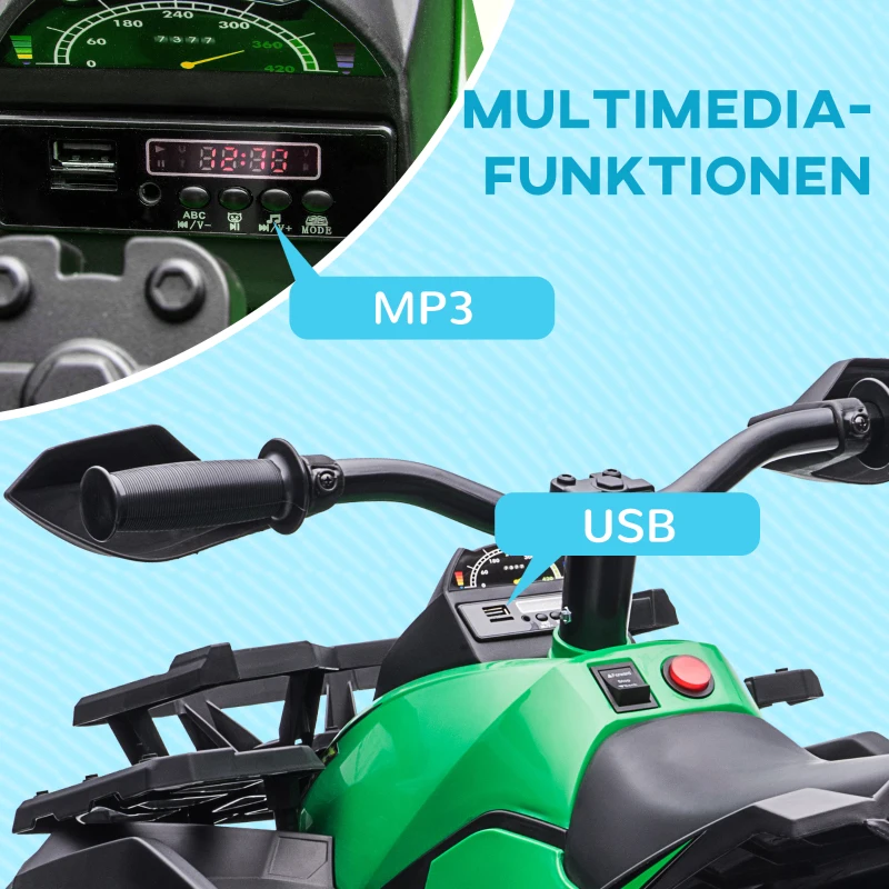 HOMCOM Elektroquad für Kinder, Licht & Musikanschluss, 3-8 km/h, für 3-5 Jahre, Grün(m-5)