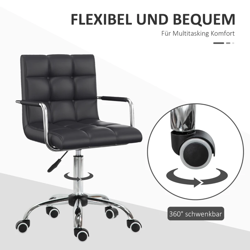 HOMCOM Bürostuhl im Retrodesign, höhenverstellbar, 5 Rollen, 52,5 cm x 54 cm x 99 cm, Schwarz