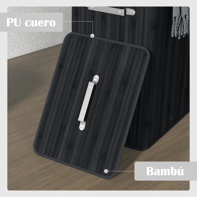 HOMCOM Cesto para la Ropa Sucia Plegable con Tapa Cubo para la Colada Rectangular con Asas 40x30x60 cm Negro