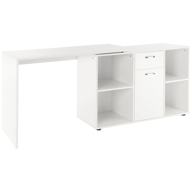 HOMCOM Eckschreibtisch Esstisch Computertisch Bürotisch Winkelschreibtisch Regal L-Form 120 x 115 x 76 cm, I-Form 191 x 50 x 76 cm, Weiß, MDF+Metall