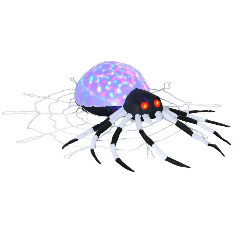 HOMCOM 5FT Long Halloween Inflatable Spider, Hanging Giant Spider with Colourful LED Light, Blow-Up Outdoor LED Garden Display for Lawn, Party