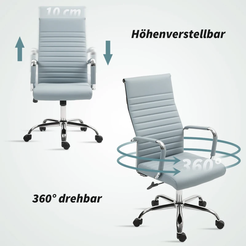 Vinsetto Bürostuhl, Drehstuhl mit Wippfunktion, höhenverstellbar, Kunstleder, bis 120 kg, Hellgrau(m-7)