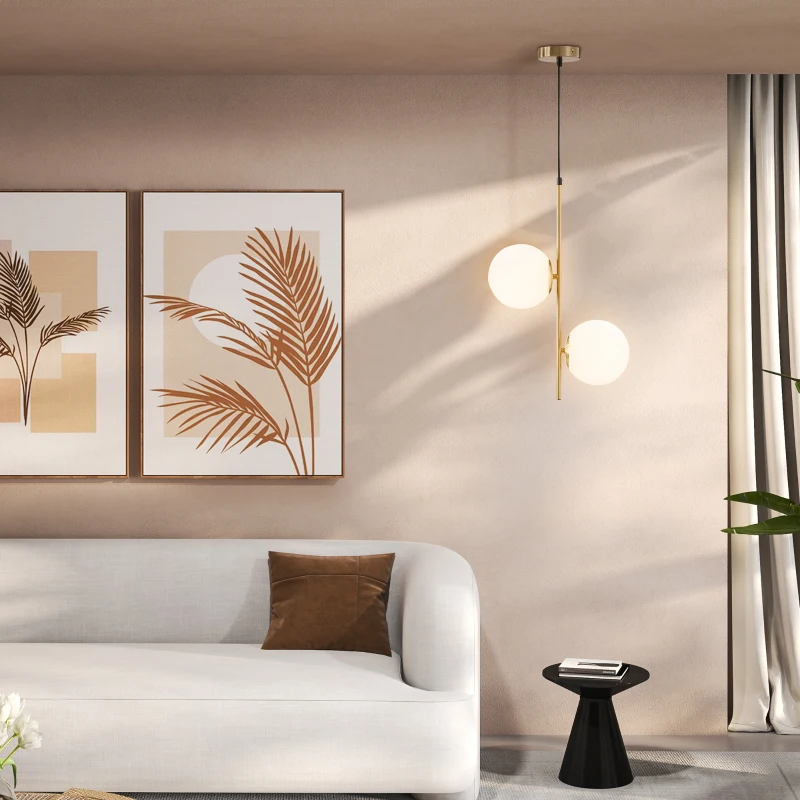 HOMCOM Lampada a Sospensione con 2 Paralumi in Vetro e Filo Regolabile, in Metallo, 32x15x51 cm, Bianca e Oro