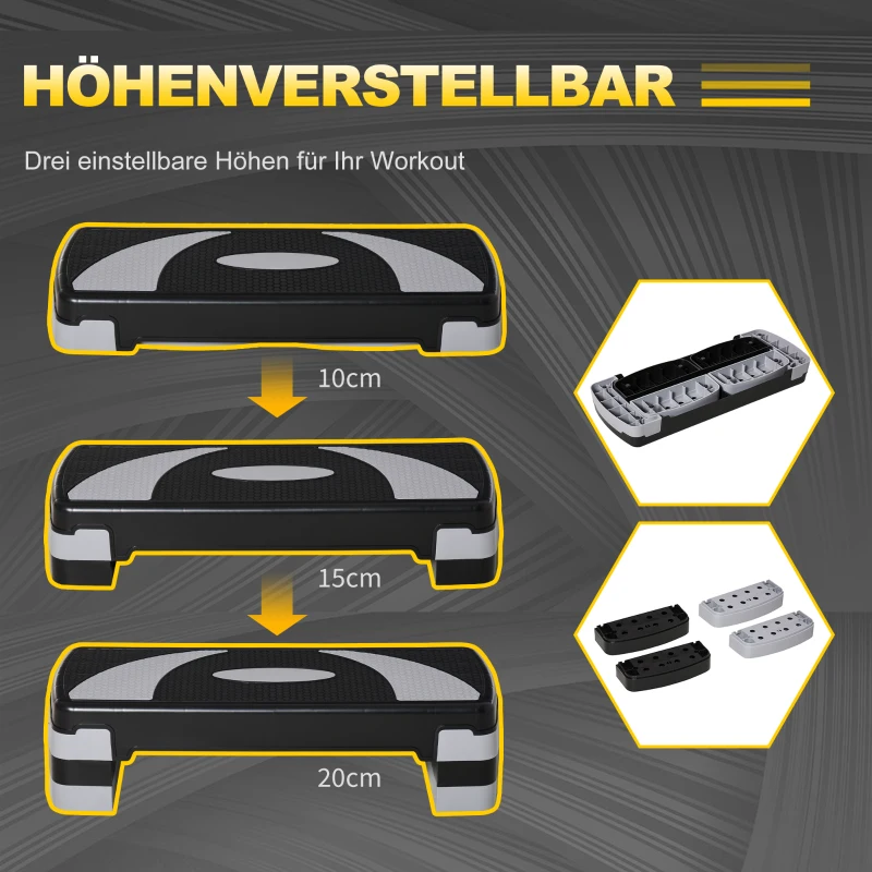 HOMCOM Aerobic-Stepper 3-stufig höhenverstellbar 80 x 31 x 20 cm Schwarz+Grau