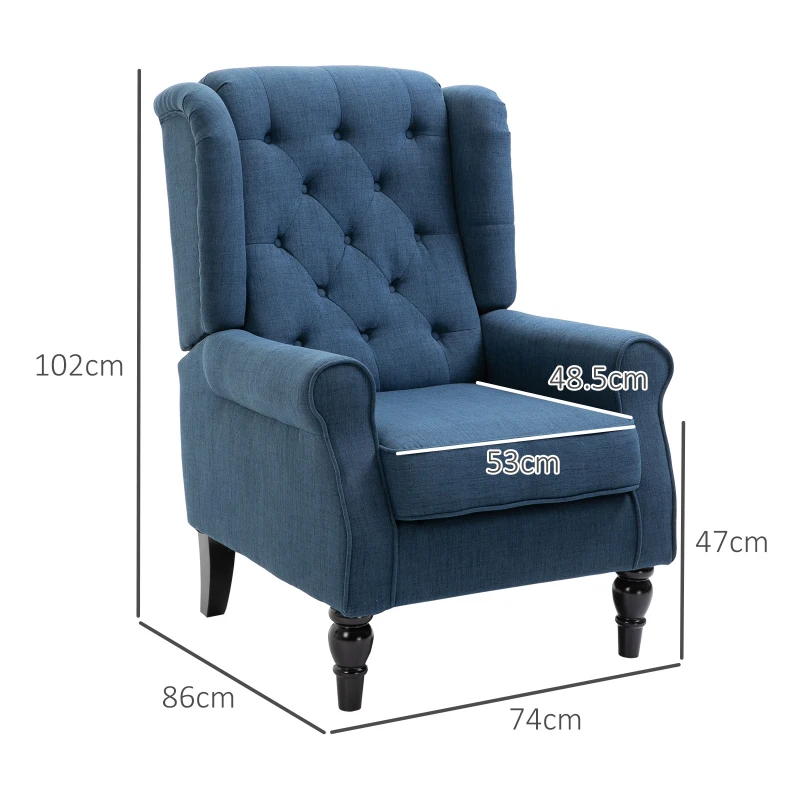 HOMCOM Eleganter Ohrensessel, dick gepolstert, abnehmbarer Bezug, 74 x 86 x 102 cm, Blau(m-3)