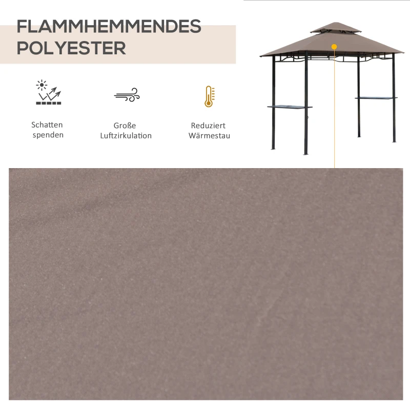 Outsunny Grillpavillon Gartenzelt Grill Pavillon Balkonpavillon mit Ablagen Flammhemmendes Doppeldach Kaffeebraun 245 x 148 x 252 cm