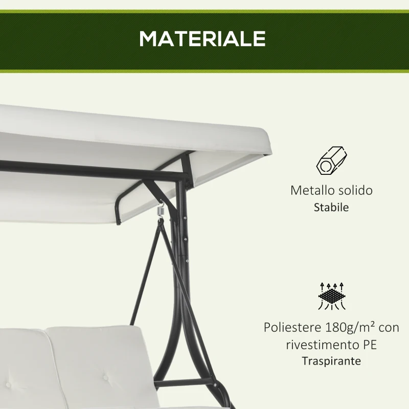 Outsunny Dondolo Letto da Giardino 3 Posti con Tettuccio Regolabile, in Acciaio e Poliestere, 195x117x175 cm, Crema e Nero