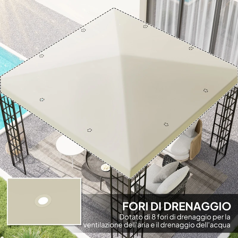 Outsunny Copertura per Gazebo da Giardino 3x3 m in Tessuto Oxford 600D con Fori di Drenaggio, Bianco Crema