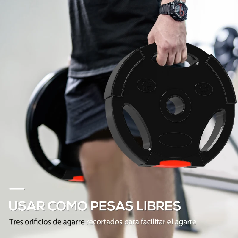 SPORTNOW Juego de Discos Pesas de 4 Piezas 2x5 kg 2x7,5 kg con Orificios de 2,5 cm para Entrenamiento Fitness en Hogar Negro