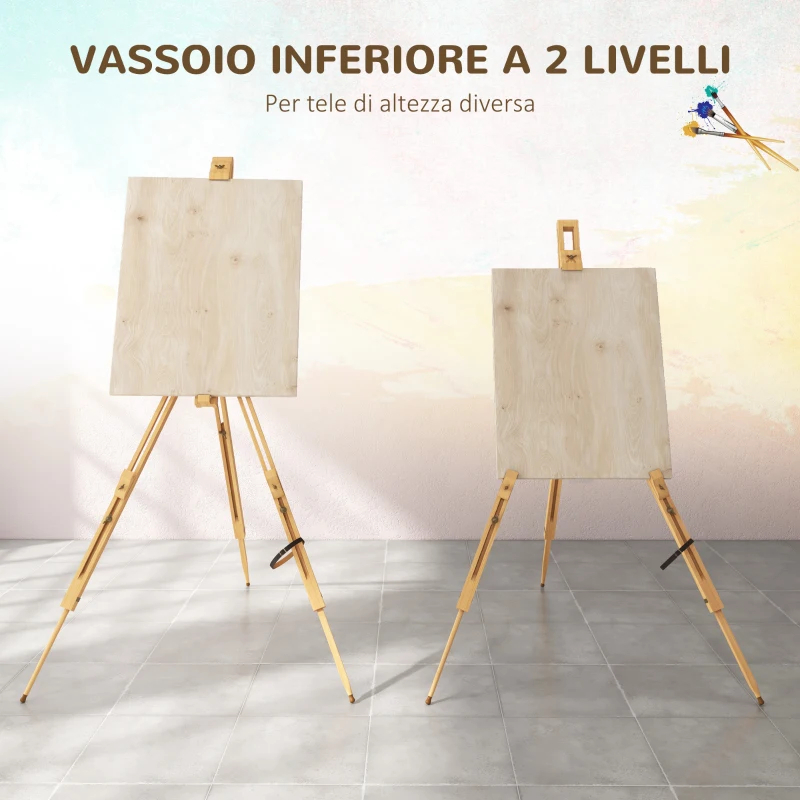 Vinsetto Cavalletto per Pittura Salvaspazio in Legno di Faggio con Altezza e Angolazione Regolabile, 93x84x183 cm