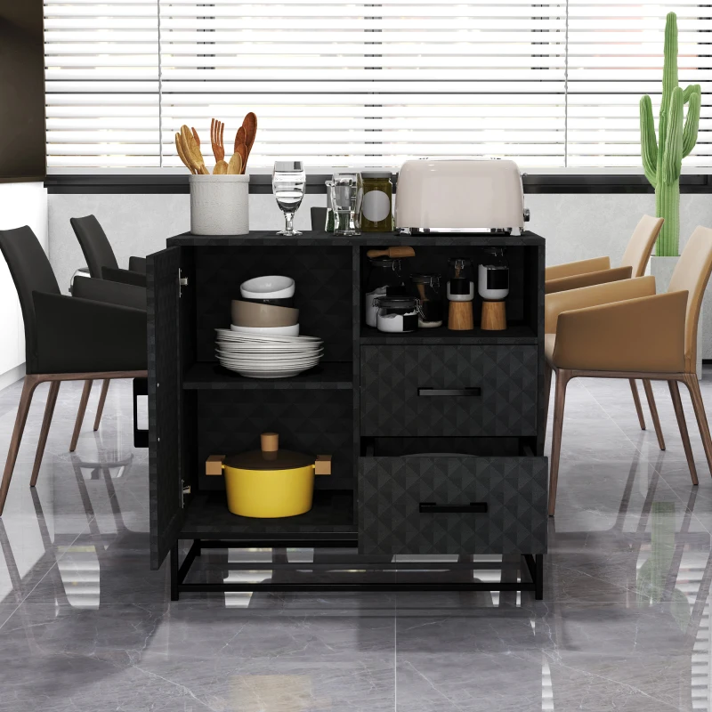 HOMCOM Sideboard with Adjustable Shelf, Freestanding Sideboard Storage Cabinet with Open Compartment and 2 Drawers, Black
