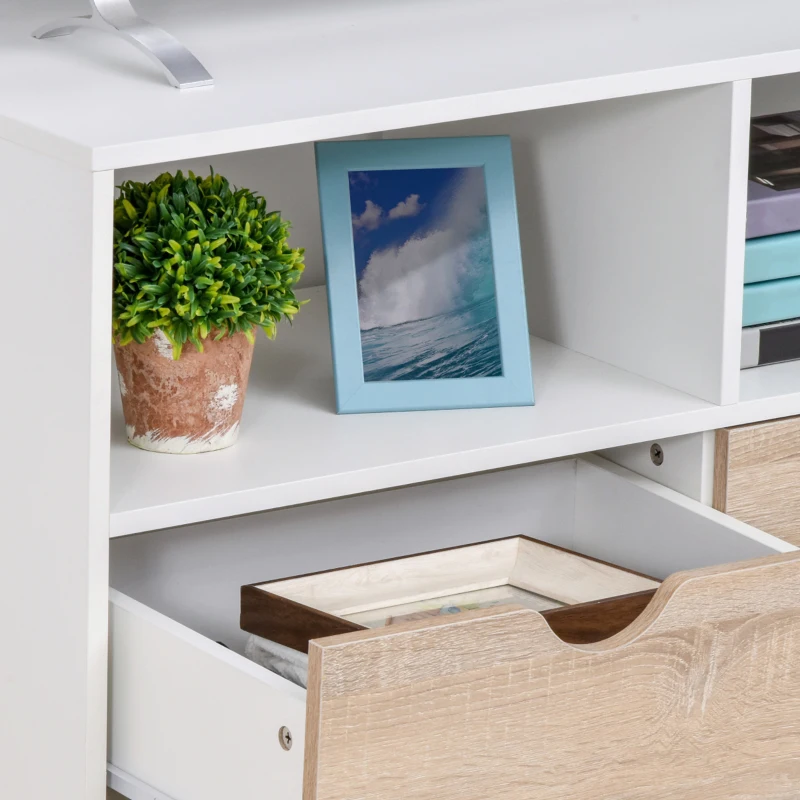 HOMCOM TV-Schrank, TV-Kommode mit Schubladen, Offene Regale, Holz, 99 x 39 x 58 cm, Weiß
