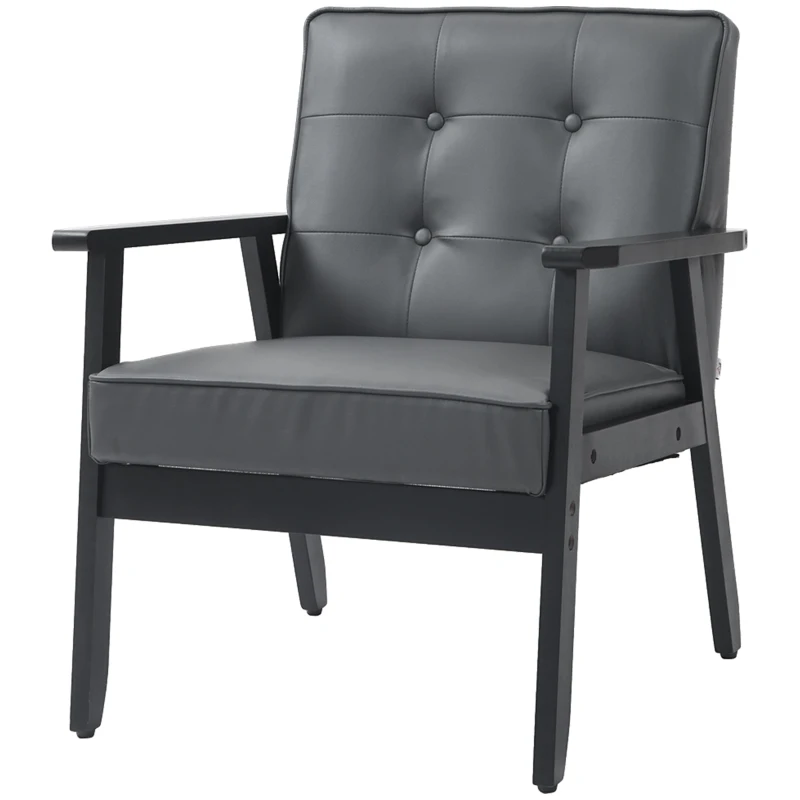 HOMCOM Retro-Style Accent Chair, with Faux Leather Seat - Grey
