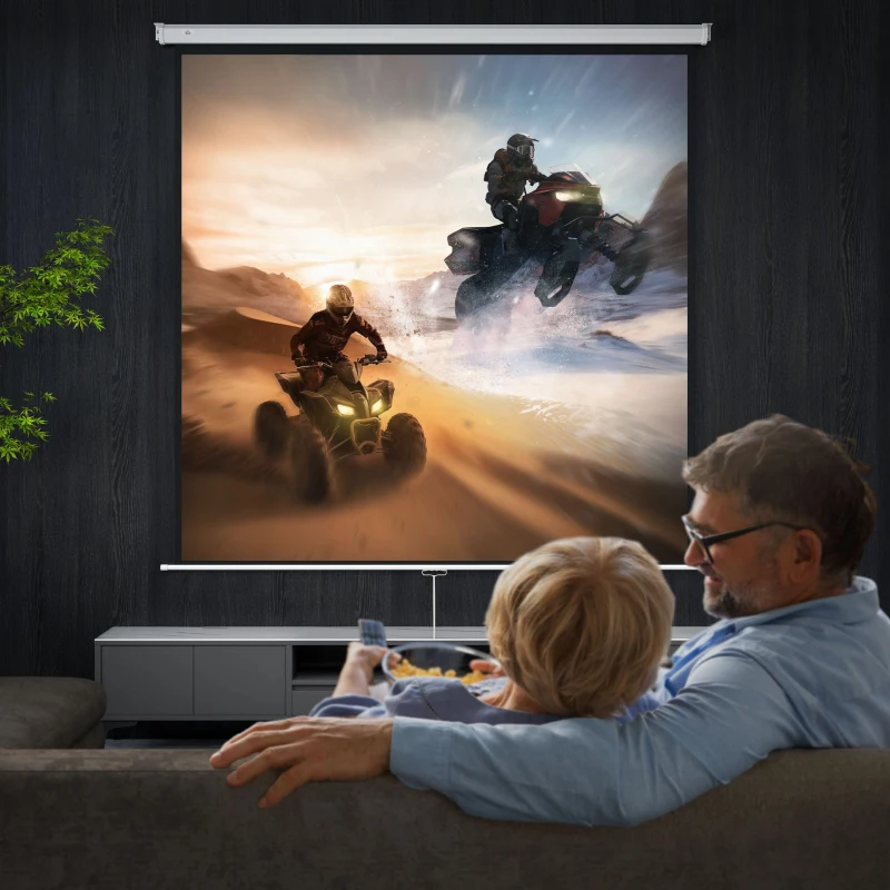 HOMCOM Schermo per Proiettore 120" Formato 1:1, Angolo di 160° e Montaggio a Soffitto o Parete
