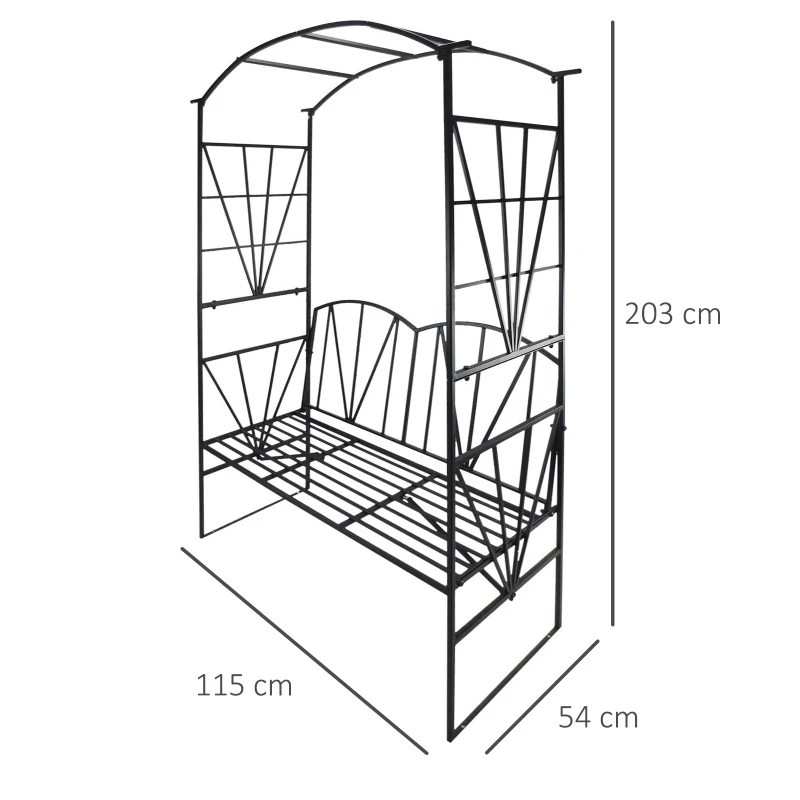 Outsunny Panchina da Giardino da 2 Posti con Pergolato, in Metallo, 115 x 59 x 203 cm, Nero