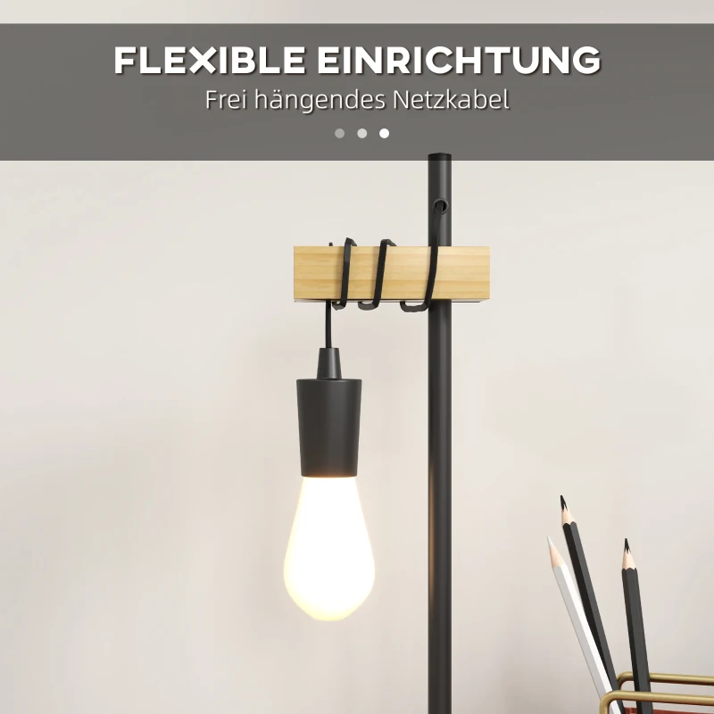 HOMCOM Tischlampe, Industrial Stil, inkl. LED, Metallrahmen, höhenverstellbar, schwarz+Holz