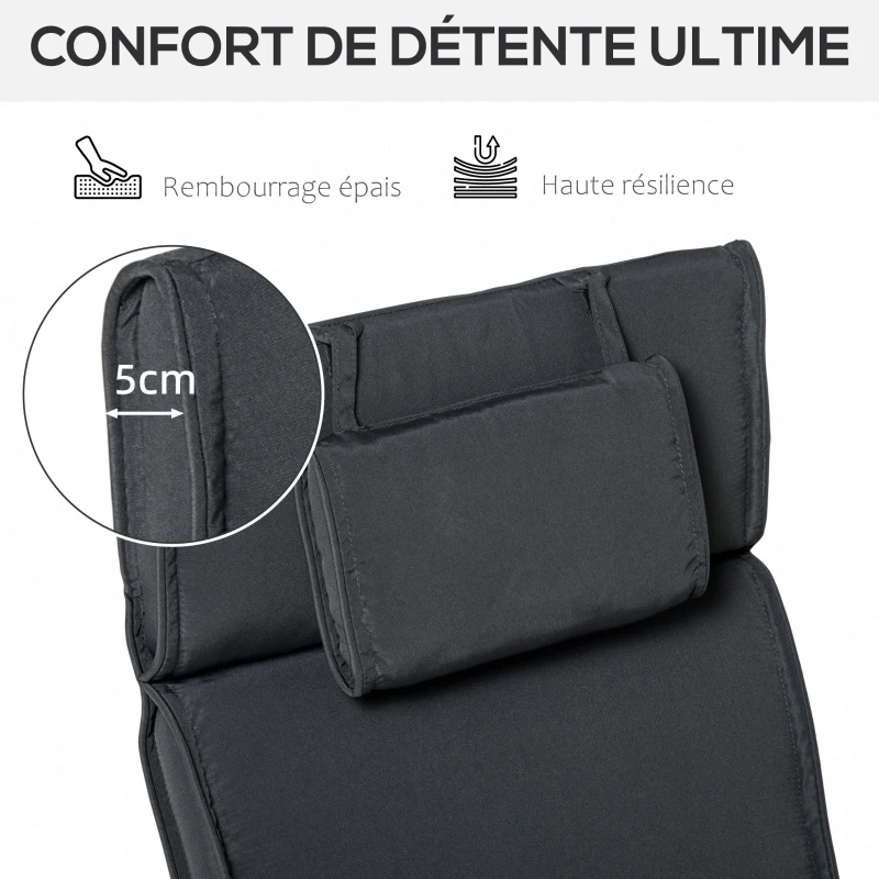 Outsunny Lot de bain de soleil et matelas d'assise - roues dossier inclinable aluminium - coussin zippé déhoussable tétière