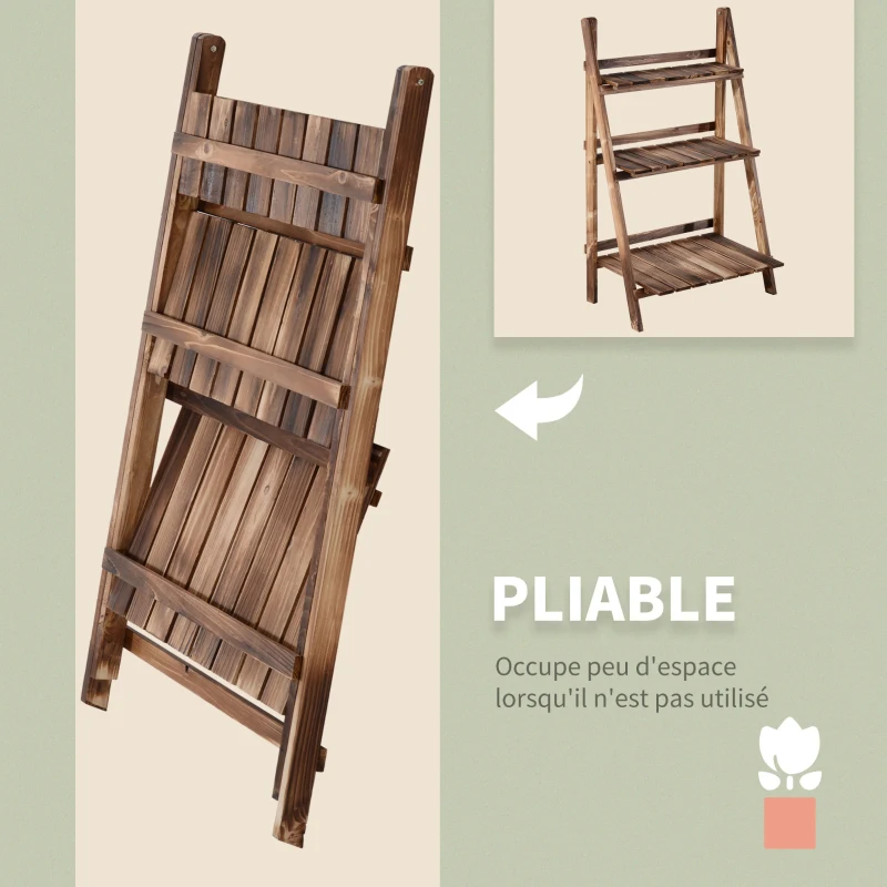 Outsunny Étagère à plantes en bois forme pyramidale échelle pliante avec 3 étagères 60 x 37 x 93 cm marron
