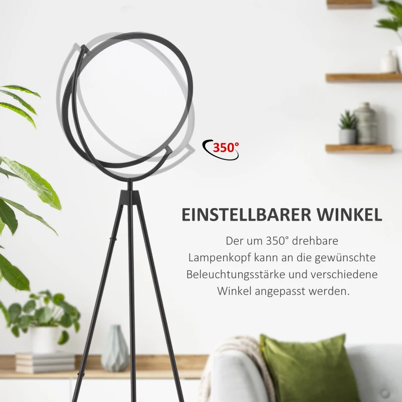 HOMCOM Stehlampe mit LED um 350 Grad verstellbar Stehleuchte Lampe Industrielle Standlampe ABS Schwarz 60 x 60 x 163 cm