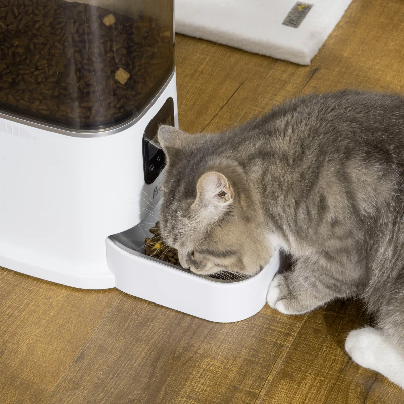 PawHut Distributeur 6L automatique de croquettes pour chien chat programmable avec Bol en Acier Inoxydable 4 repas - réservoir avec enregistrement vocal
